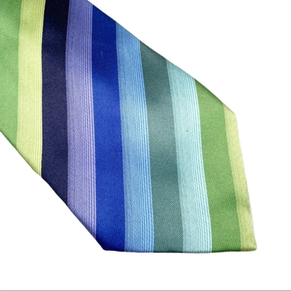 🌸BCBG Attitude Green/Blue Stripe Silk Tie - Picture 3 of 5